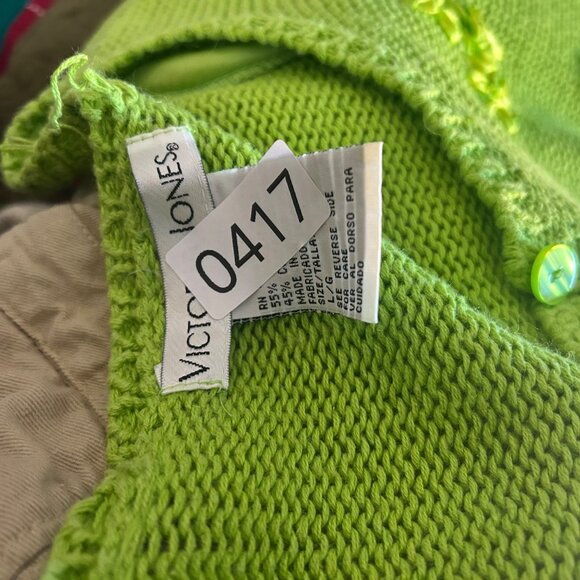 Victoria Jones Green Floral Embroidered Cardigan Sweater L Ramie Cotton Blend - Picture 8 of 8